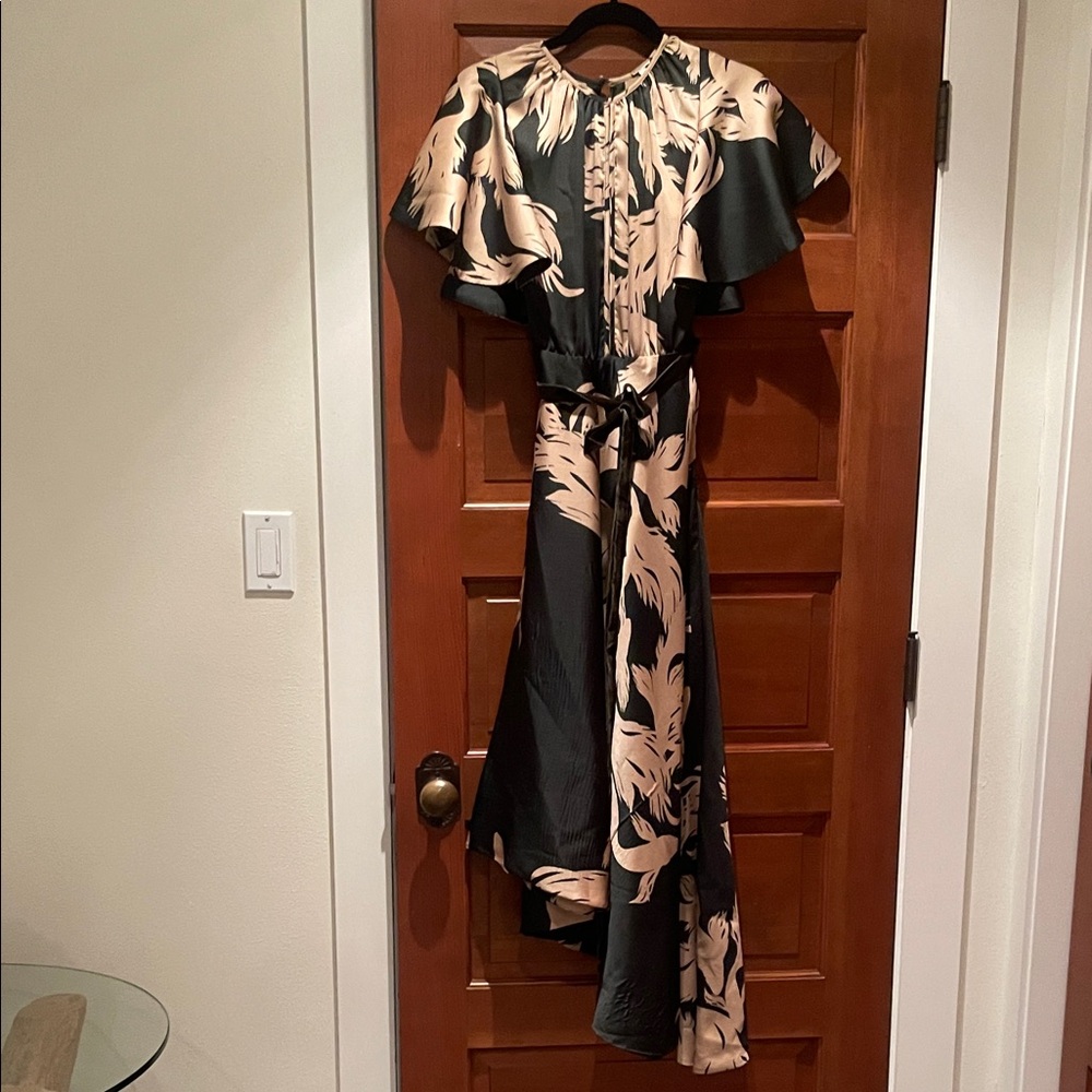 Johanna Ortiz Forest Green and Beige  High Low Dress